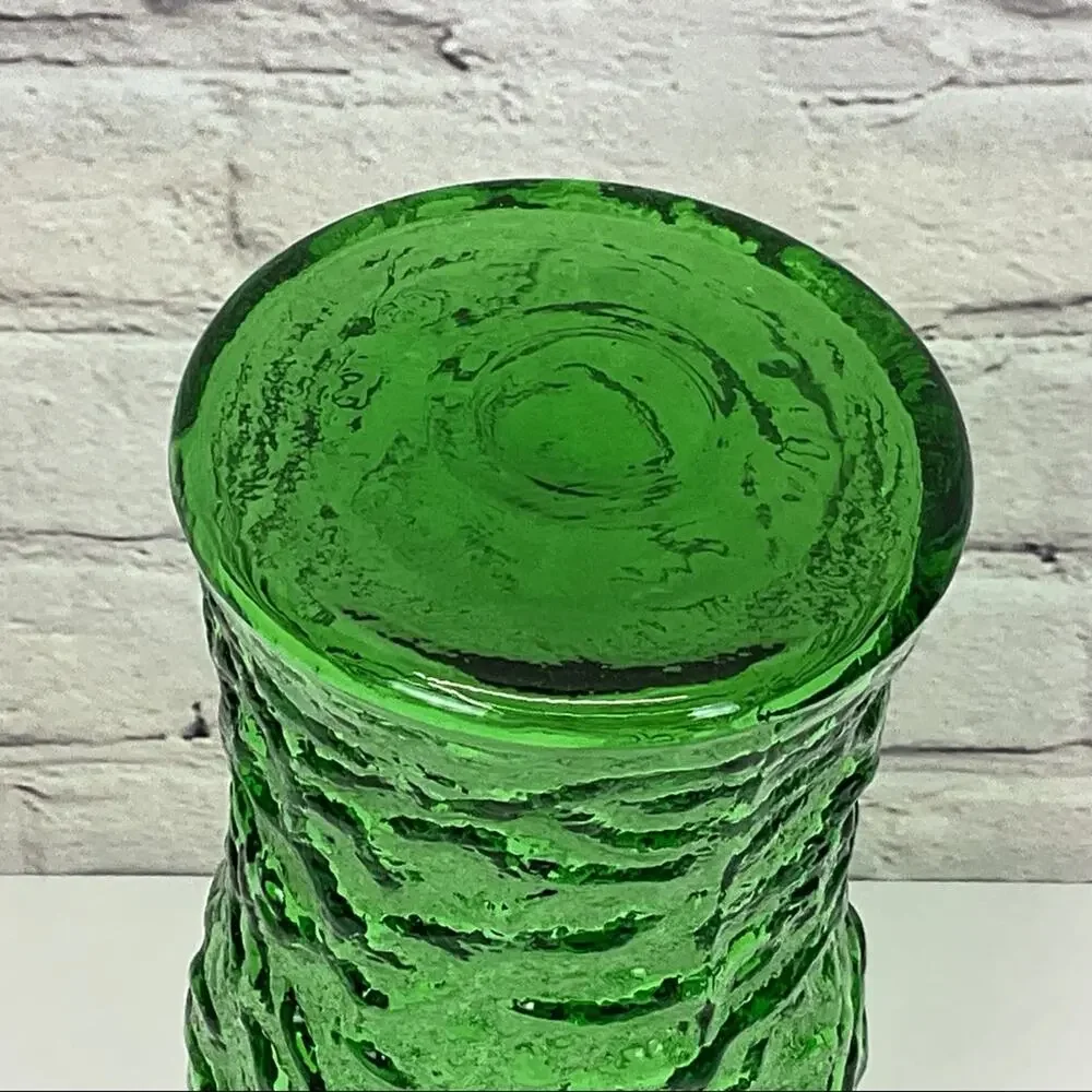 Vintage E.O. Brody Co. Emerald Green Vase Large Floral Textured Crinkle Decor